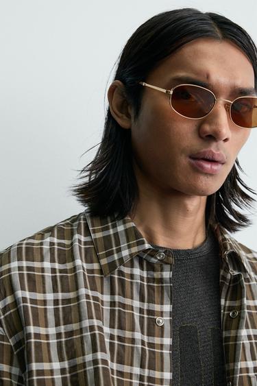 RELAXED FIT CHECK SHIRT - camel by Zara - Image 5