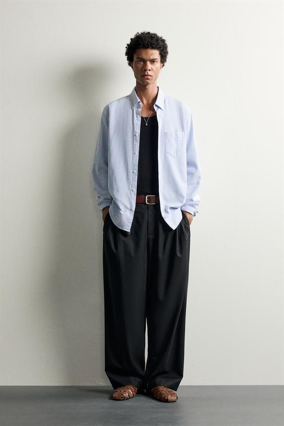 REGULAR FIT TEXTURED OXFORD SHIRT - Sky blue by Zara - Image 0