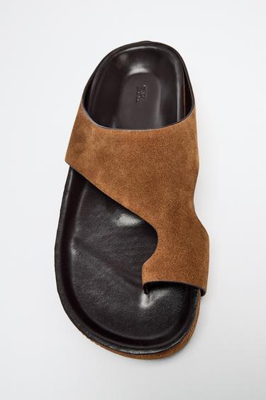 SANDALES PLATES EN DAIM LIMITED EDITION - Marron de Zara