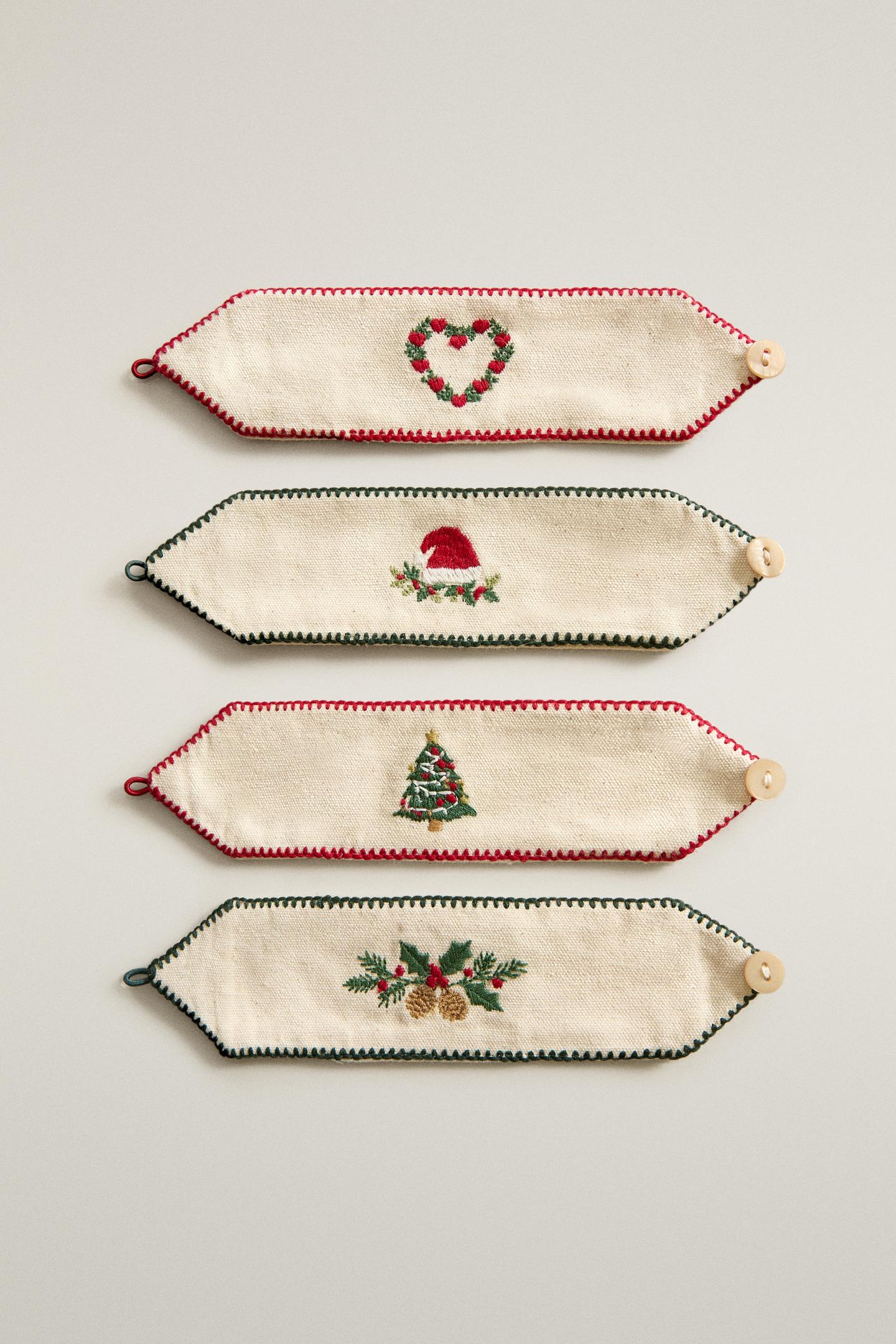 Женские аксессуары Zara SET OF Cotton Christmas Napkin Holders (Set OF 4), цвет: Экрю — фото 2