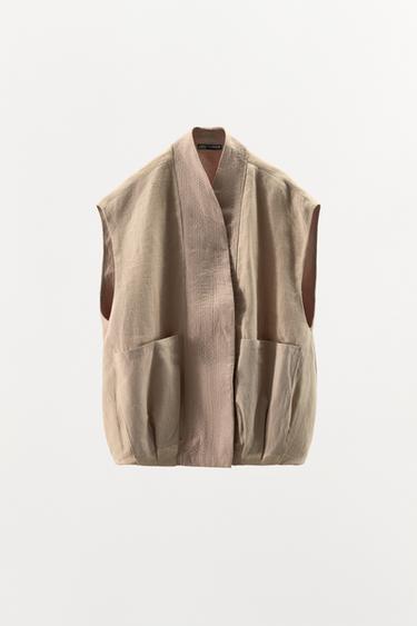 LIMITED EDITION 100% LINEN CONTRAST WAISTCOAT - Beige by Zara - Image 4