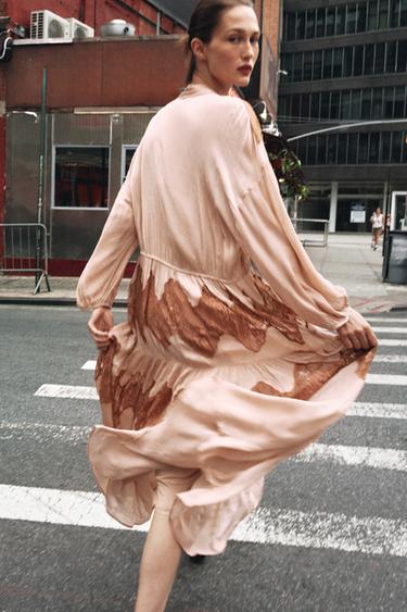 LACE COMBINATION TIE DRESS - Peach by Zara - Image 4