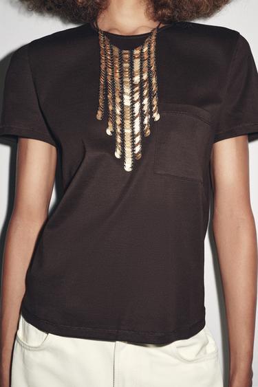 MERCERISED COTTON T-SHIRT - Brown by Zara