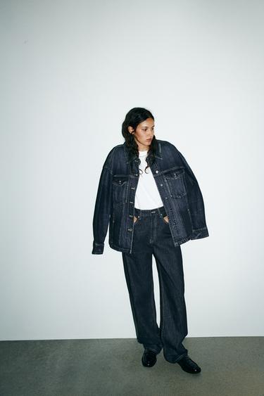 TRF STRAIGHT HIGH-WAIST JEANS WITH BELT LOOPS - Dark indigo by Zara