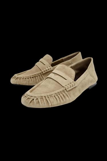 Zara SUEDE SOFT LOAFERS - SAND/BROWN