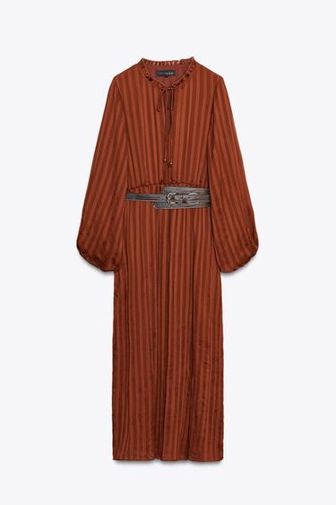 MIDI DRESS WITH BELT - Brick by Zara