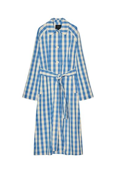 Zara GINGHAM TRENCH COAT - Blue / White