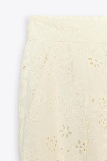ZW COLLECTION TROUSERS WITH CUTWORK EMBROIDERY - Ecru by Zara - Image 6