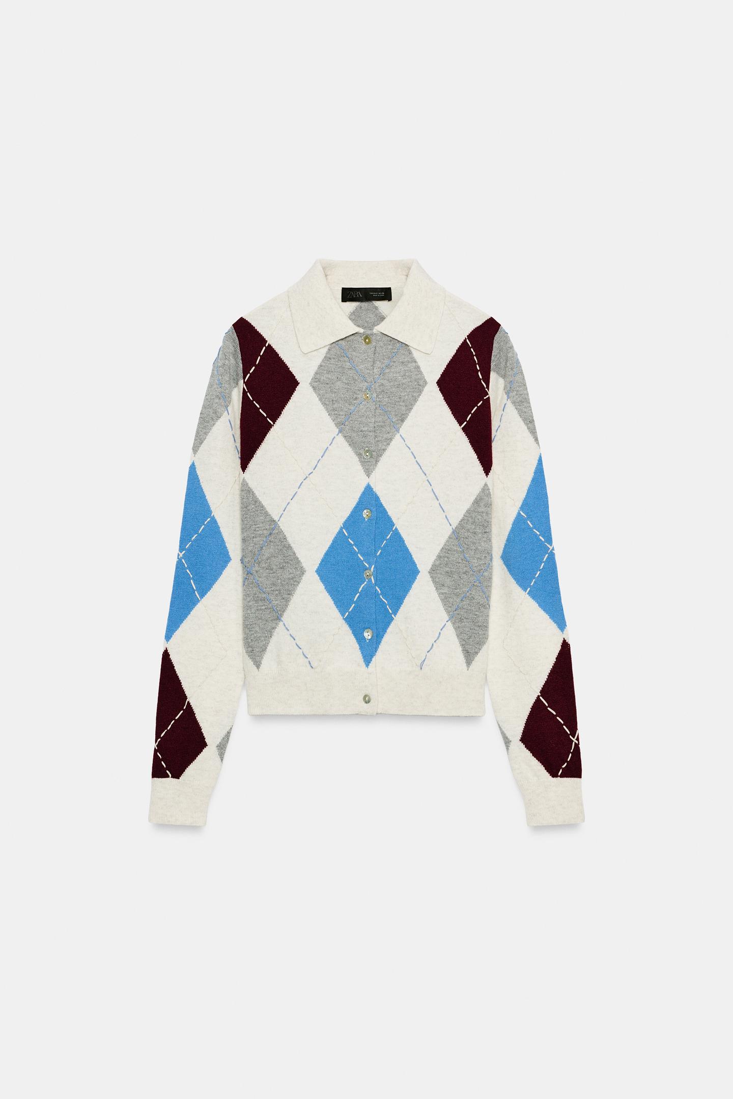Женский кардиган Zara Diamond Pattern, цвет: Разноцветный — фото 2