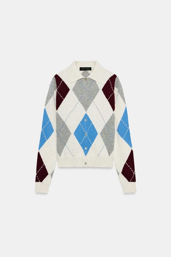 ARGYLE KNIT CARDIGAN - Multicoloured by Zara - Image 1