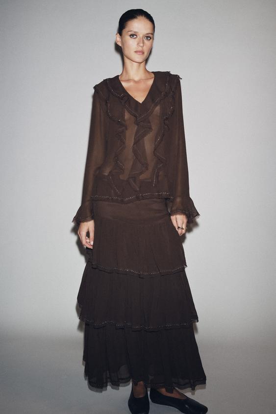 ZW COLLECTION BEADED RUFFLE BLOUSE