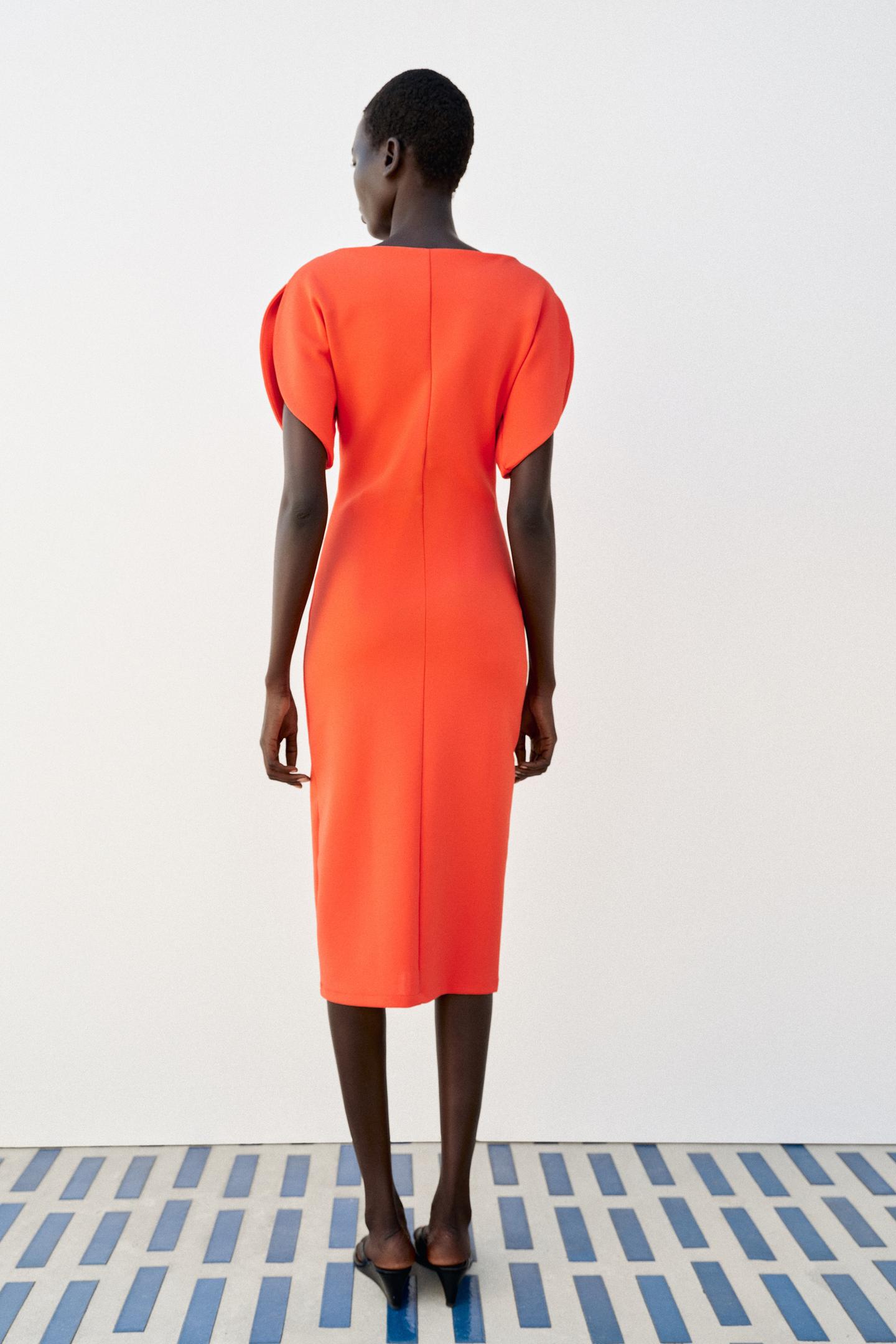 Женское платье Zara Voluminous MIDI, цвет: Оранжевый — фото 5