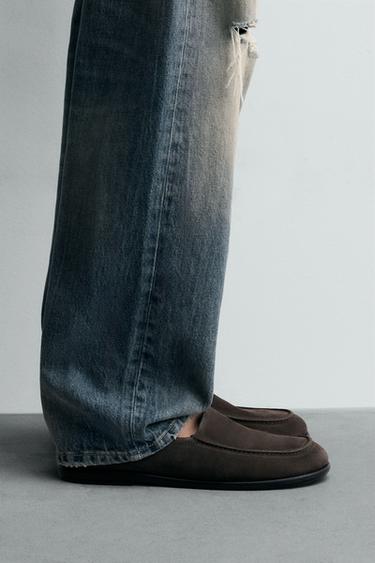 LEATHER LOAFERS - Taupe Grey by Zara - Image 0