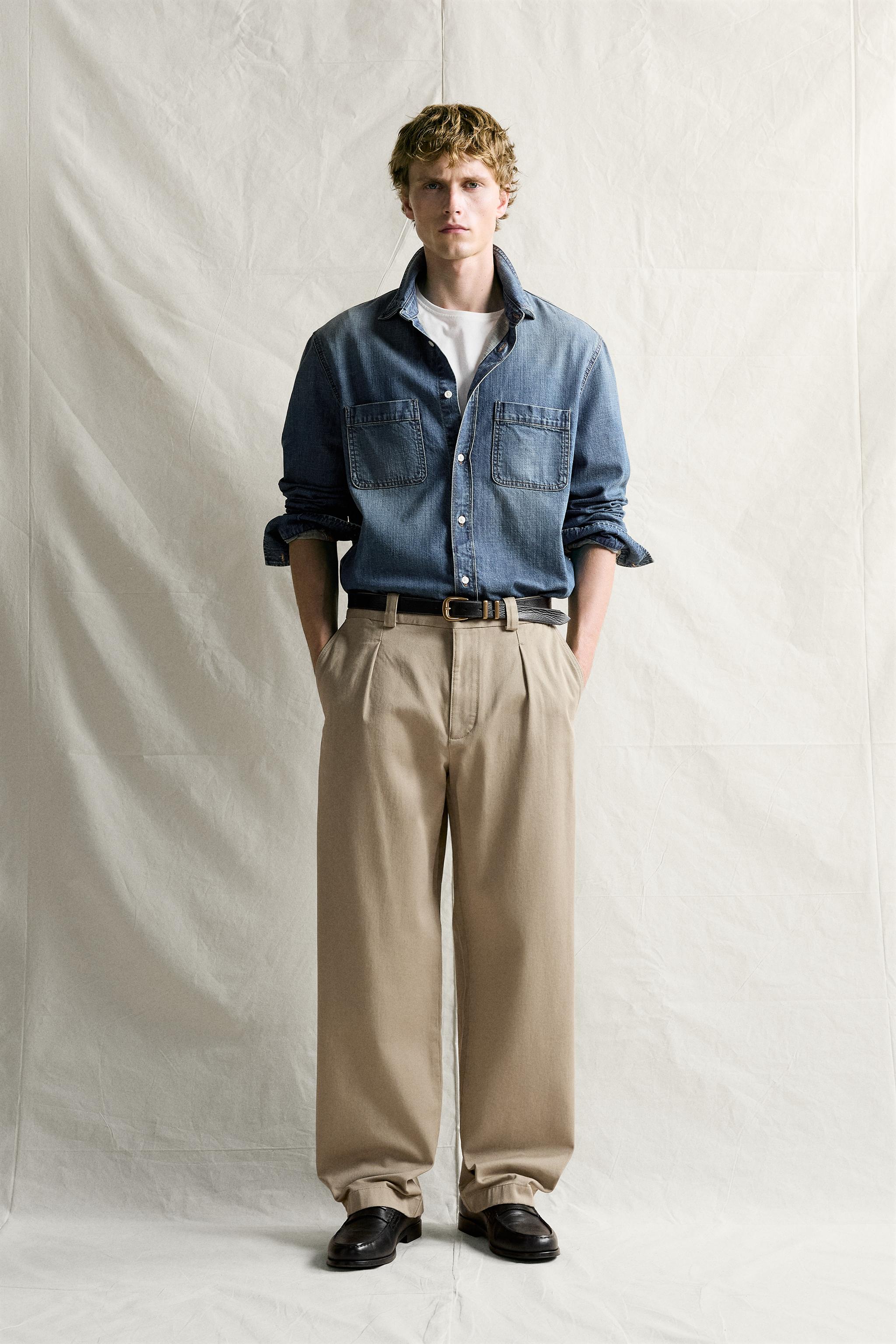 PLEATED STRAIGHT-FIT CHINO PANTS - Taupe gray | ZARA United States