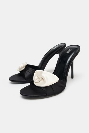 SATIN-EFFECT FLOWER HEELED MULES - Multicoloured by Zara - Image 2