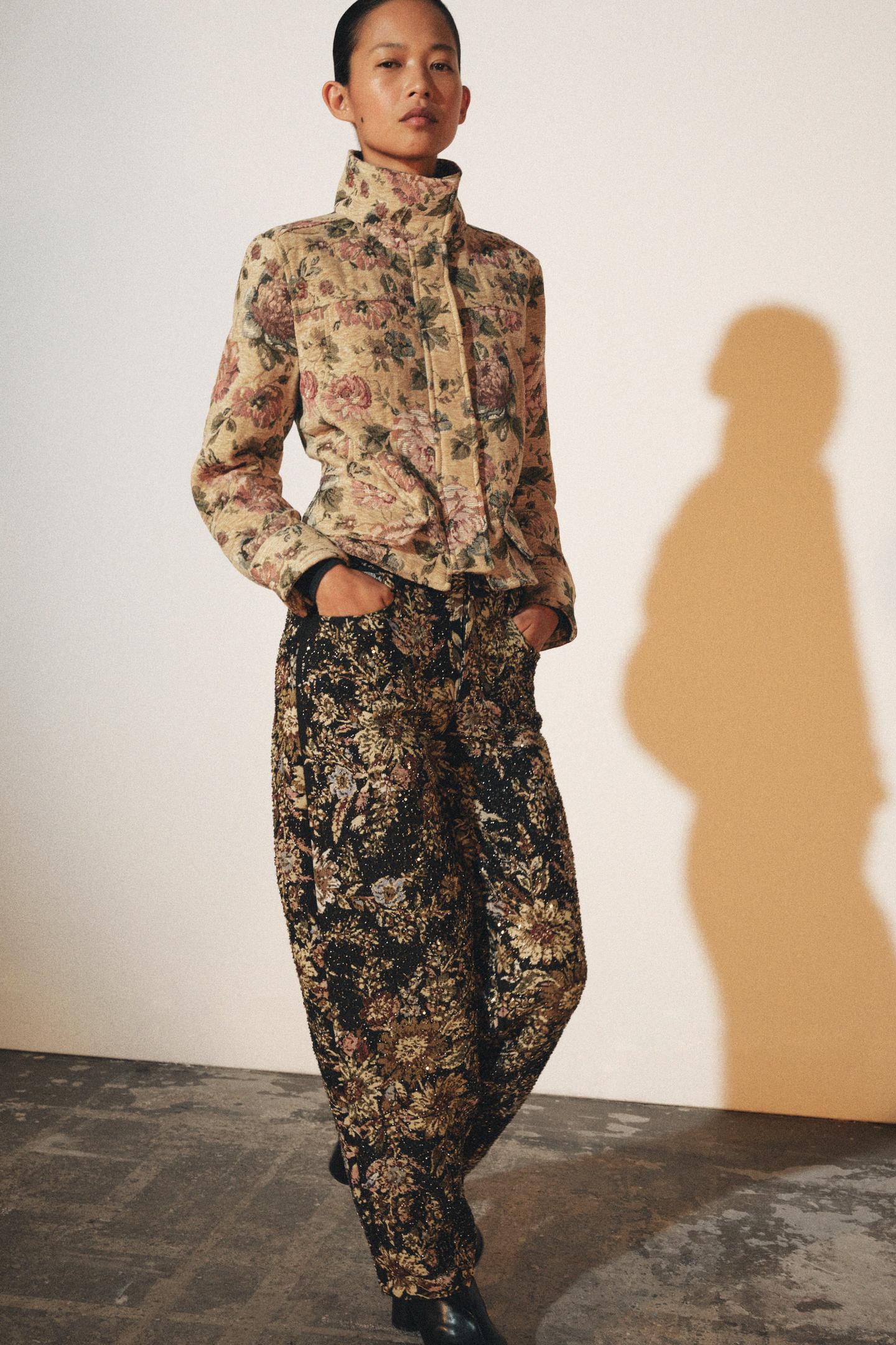 Женская куртка Zara ZW Collection Floral, цвет: Экрю / Бежевый — фото 1