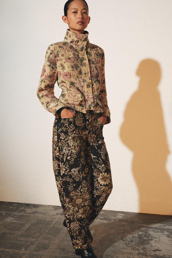 Zara ZW COLLECTION FLORAL JACKET - Ecru / Beige - Image 0