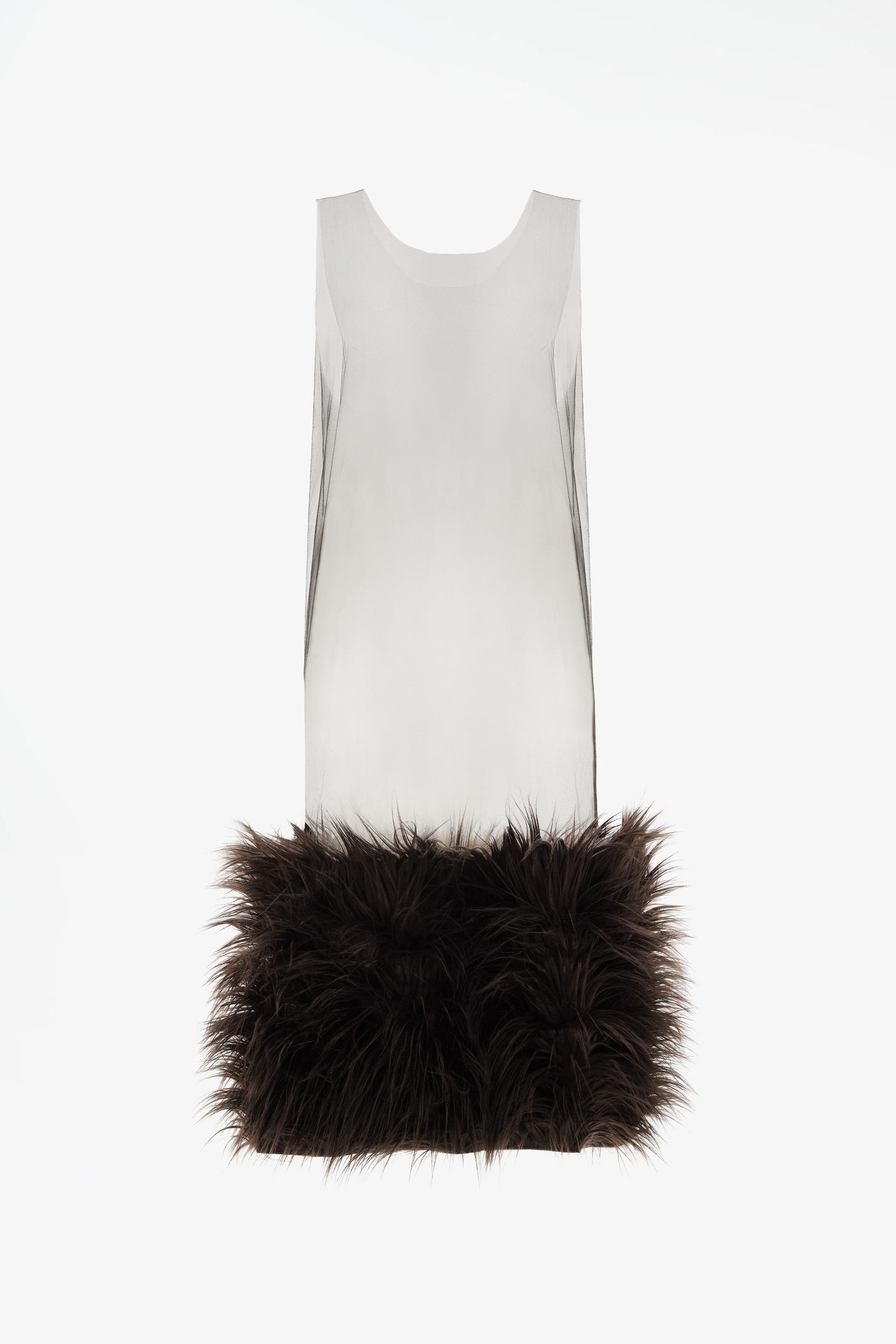 Женское платье Zara Limited Edition Tulle MIDI Dress with Faux Fur, цвет: Чёрный — фото 4