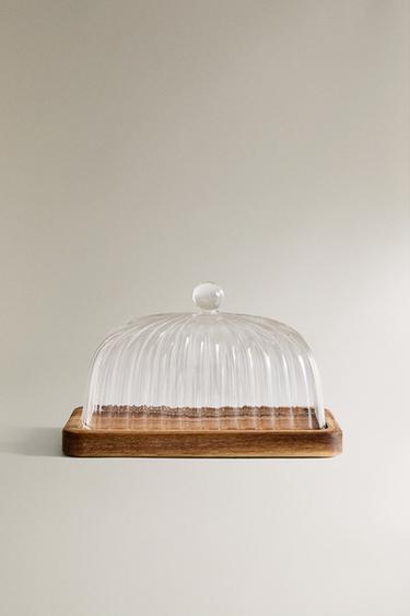 BOROSILICATE GLASS AND WOOD BUTTER DISH - Transparent by Zara