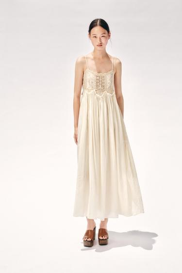 ZW COLLECTION CROCHET STRAPPY DRESS - Ecru by Zara