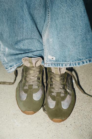 CONTRAST RUNNING SNEAKERS - Khaki Green by Zara - Image 1