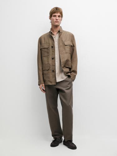 Zara 100% linen Safari jacket - taupe brown - Image 0