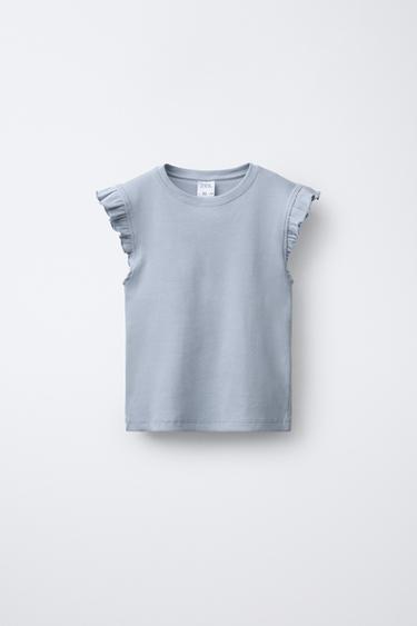 CAMISETA RIB VOLANTES - Azul de Zara