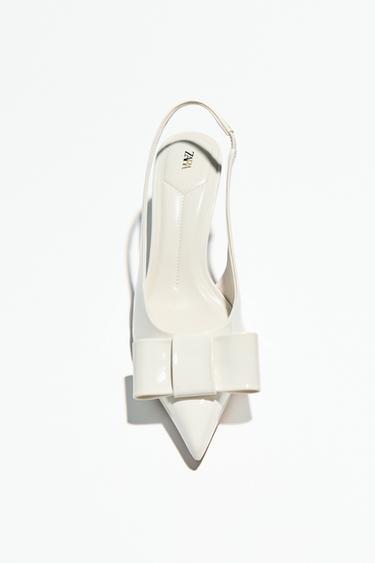 FAUX PATENT BOW HEELED SLINGBACKS - White by Zara