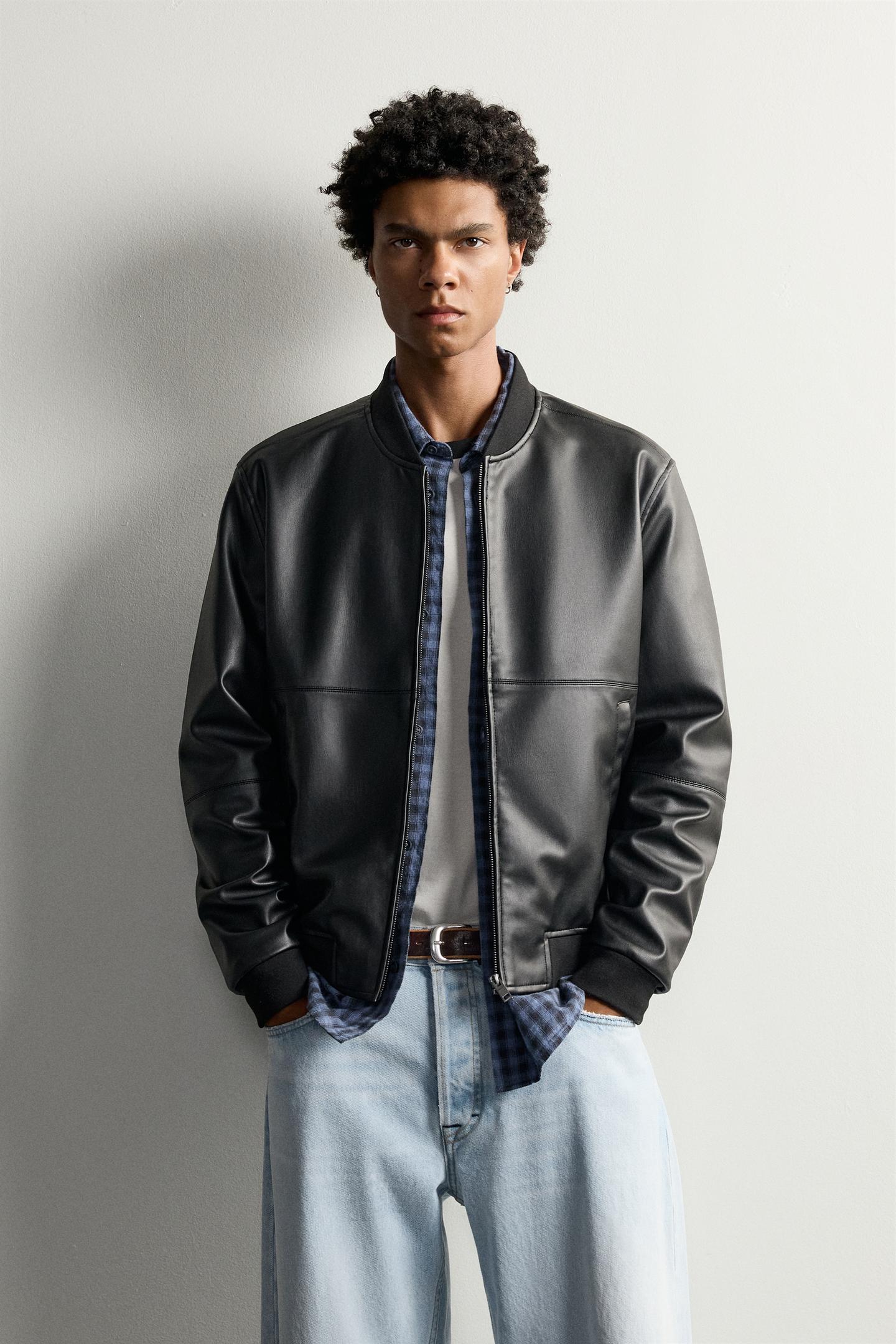 Куртка Zara Faux Leather Bomber, цвет: Чёрный — фото 2