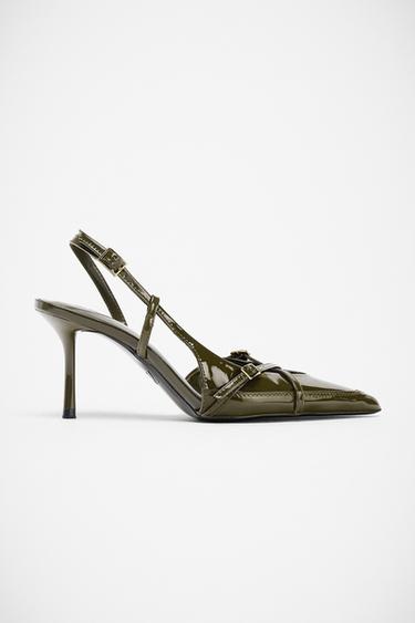 HIGH-HEEL SHOES WITH STRAPS AND BUCKLES - Dark Khaki Green by Zara