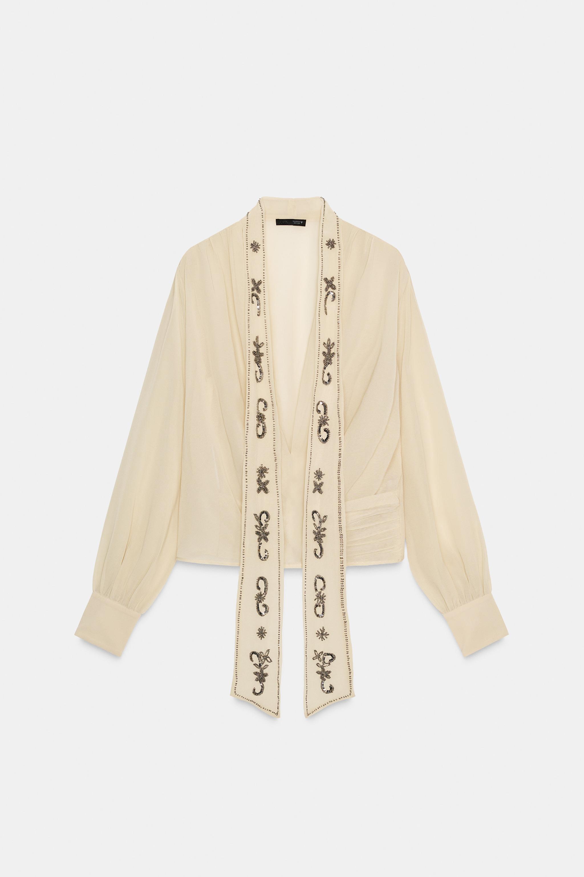 GEORGETTE BEADED FOULARD SHIRT - Beige | ZARA South Africa