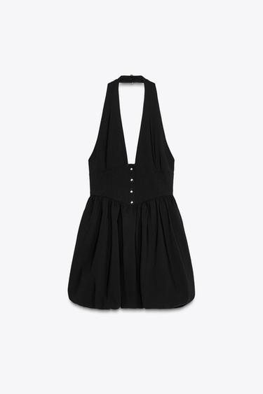 Zara BALLOON MINI DRESS - Black