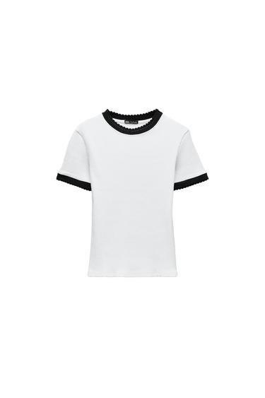 CONTRAST EMBELLISHED TRIM T-SHIRT