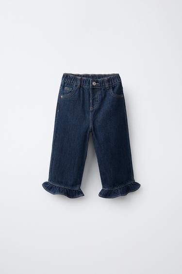 STRAIGHT LEG RUFFLED JEANS — Blue 1