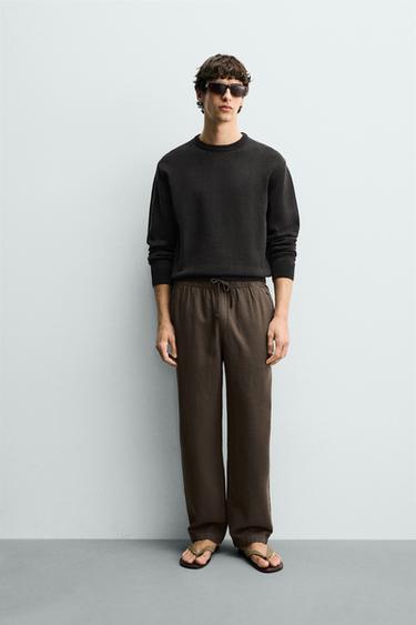 TEXTURED RELAXED FIT TROUSERS - Brown by Zara