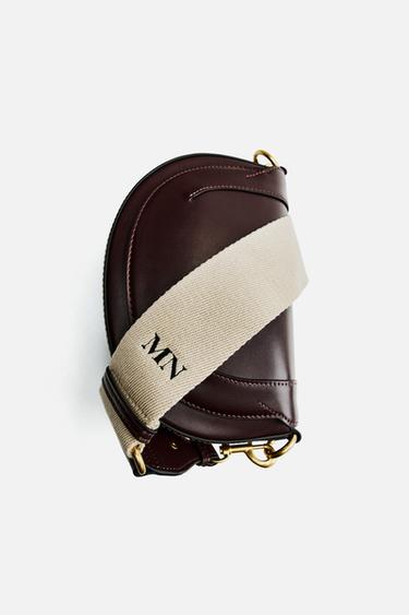 Zara CONTRASTING TOPSTITCHING CROSSBODY BAG - Burgundy Red