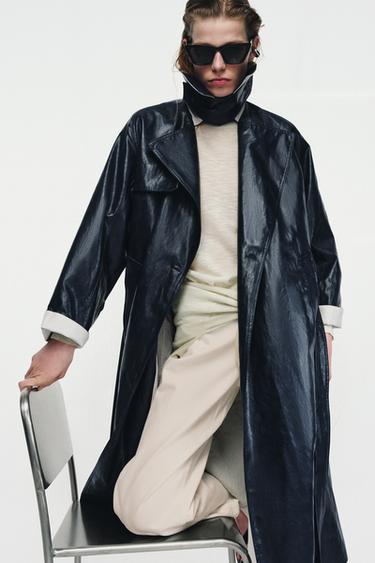 OVERSIZE LEATHER EFFECT TRENCH COAT ZW COLLECTION - navy by Zara
