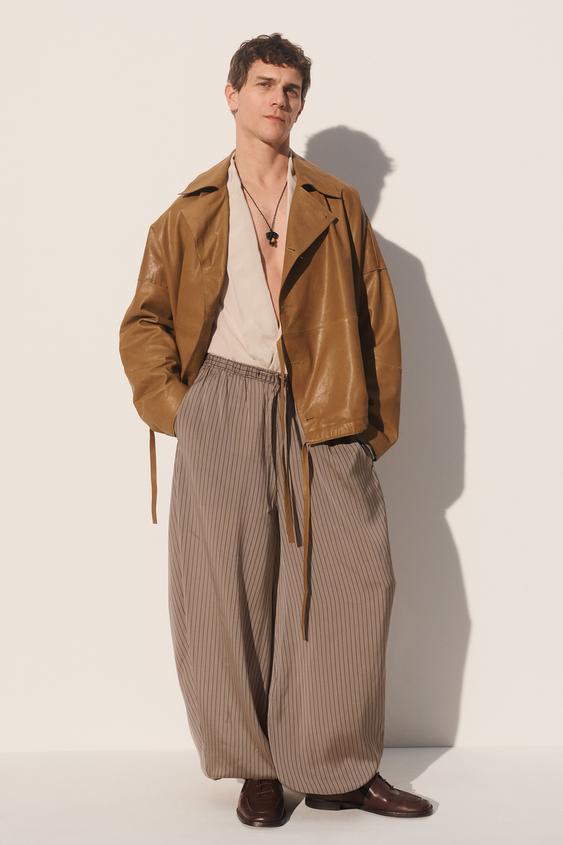 VISCOSE-CUPRO STRIPED BALLOON FIT PANTS