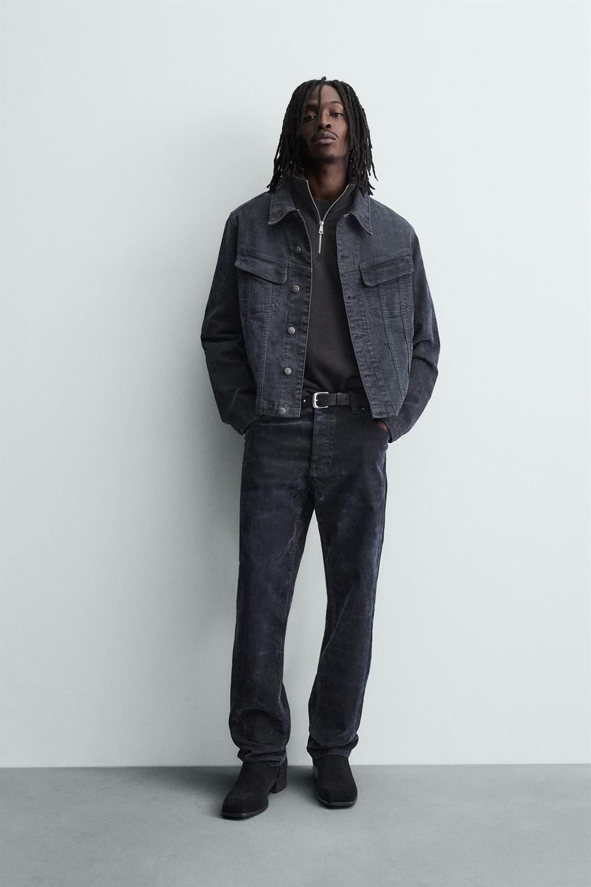 クロップドフィットコーデュロイジャケット - ブルー | ZARA Japan / 日本