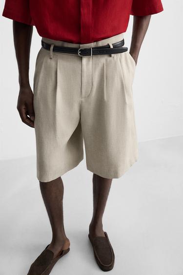 PLEATED WIDE-LEG BERMUDA SHORTS - Light beige by Zara - Image 4