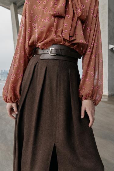 Zara BELTED MIDI SKIRT - Brown