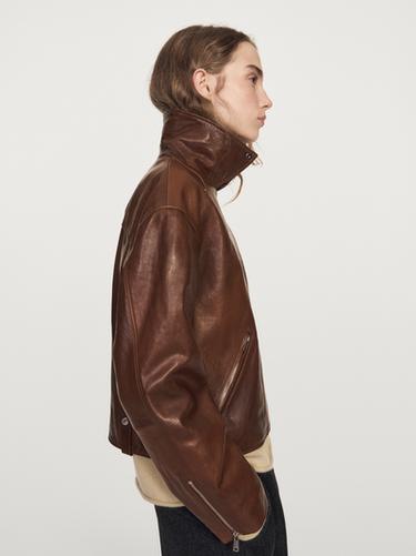 Zara Nappa leather biker jacket - Brown