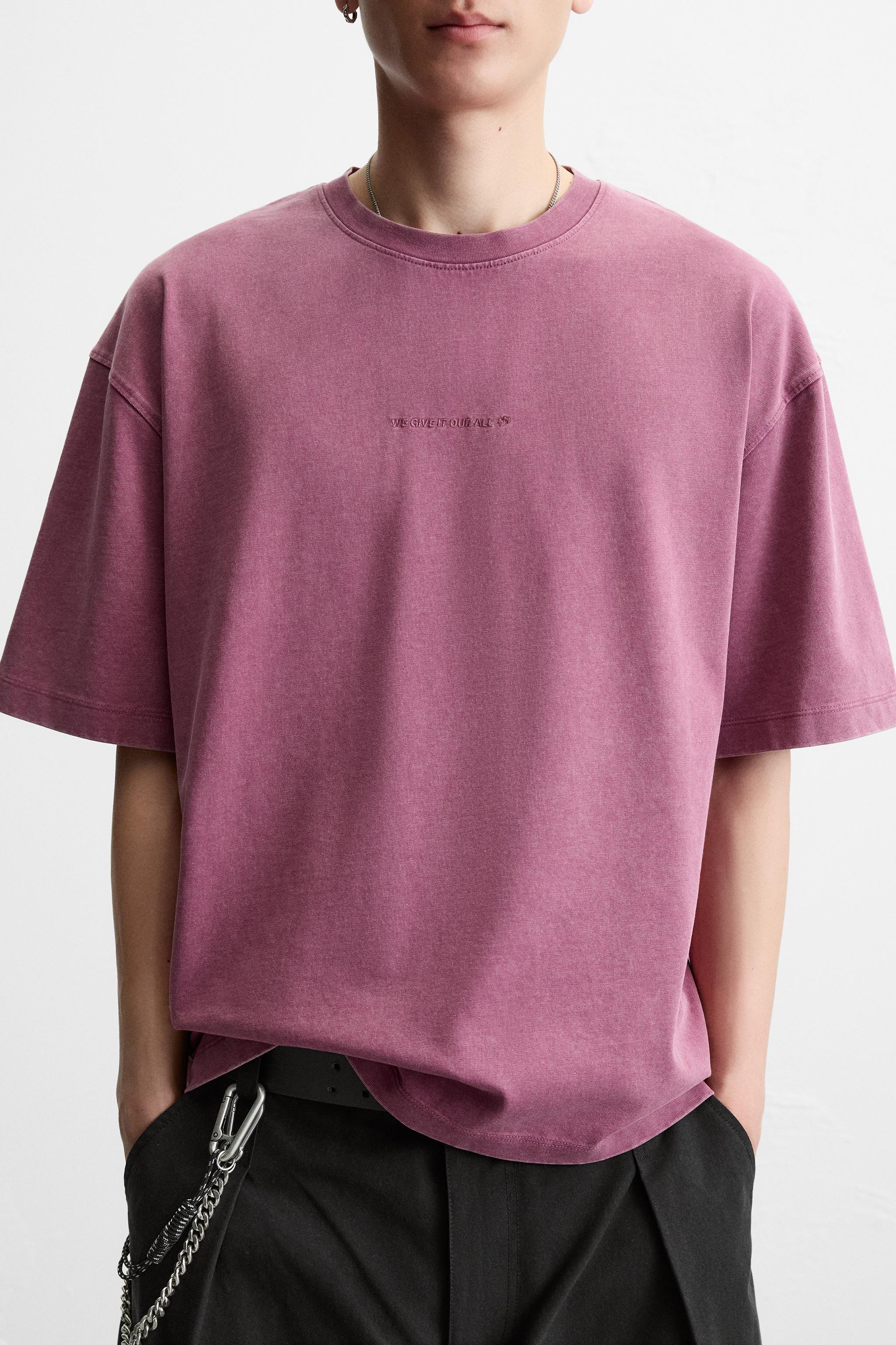 WASHED EMBROIDERED T-SHIRT - Raspberry | ZARA United States