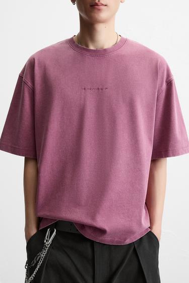 FADED EMBROIDERED T-SHIRT - Raspberry by Zara - Image 4