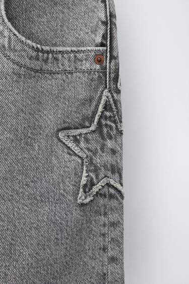 SHORT EN JEAN ÉTOILE ET INSCRIPTION - Gris moyen de Zara - Image 3