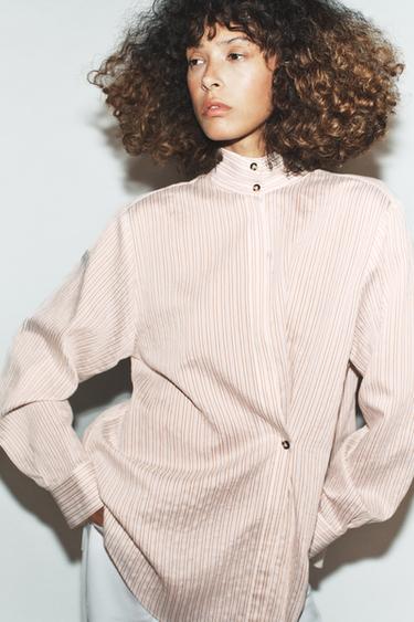 CHEMISE OVERSIZE À RAYURES - Marron clair de Zara - Image 1