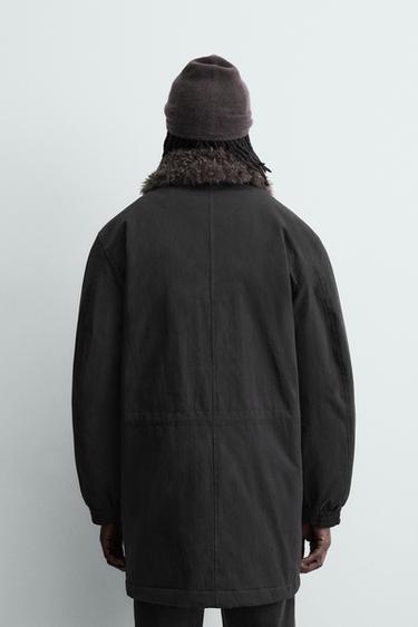 PARKA WITH DETACHABLE CONTRAST COLLAR - Black by Zara - Image 2