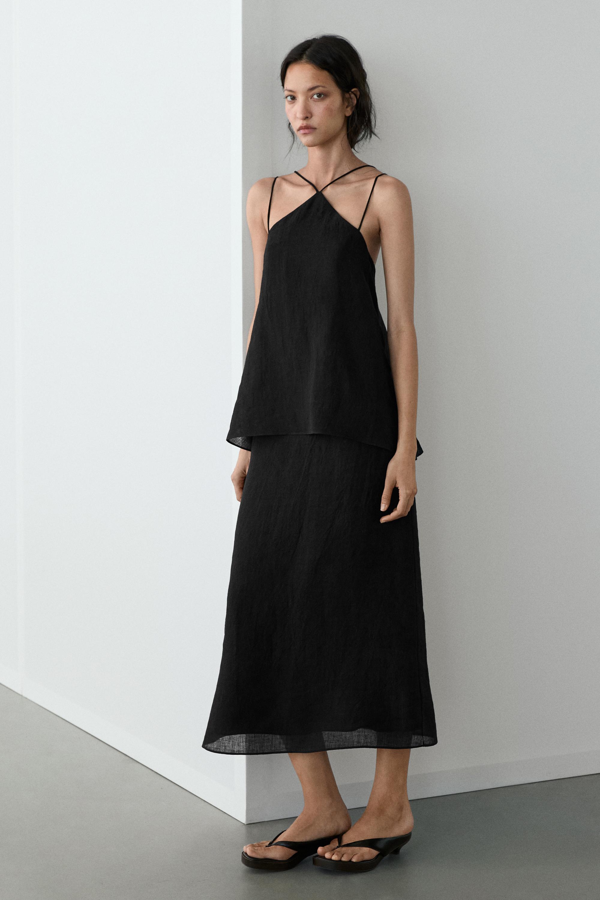 Flowing strappy 100% linen dress