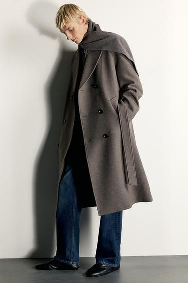 WOOL-BLEND BELTED DOUBLE-BREASTED COAT — Light mink 1
