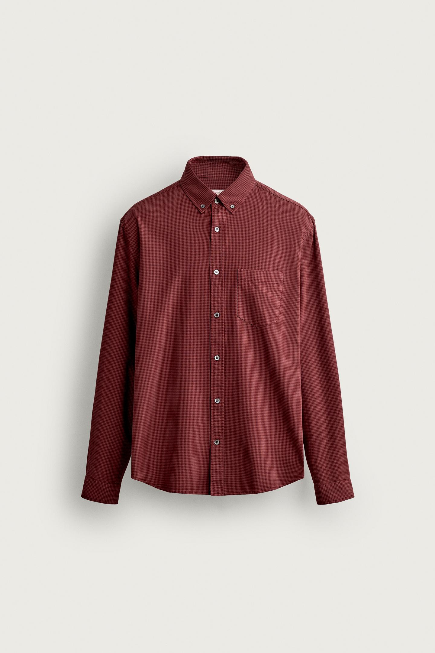 Мужская рубашка Zara Plaid Regular Fit, цвет: Тёмно-бордовый — фото 6